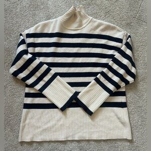 Zara Cream and Navy Striped Knit Sweater